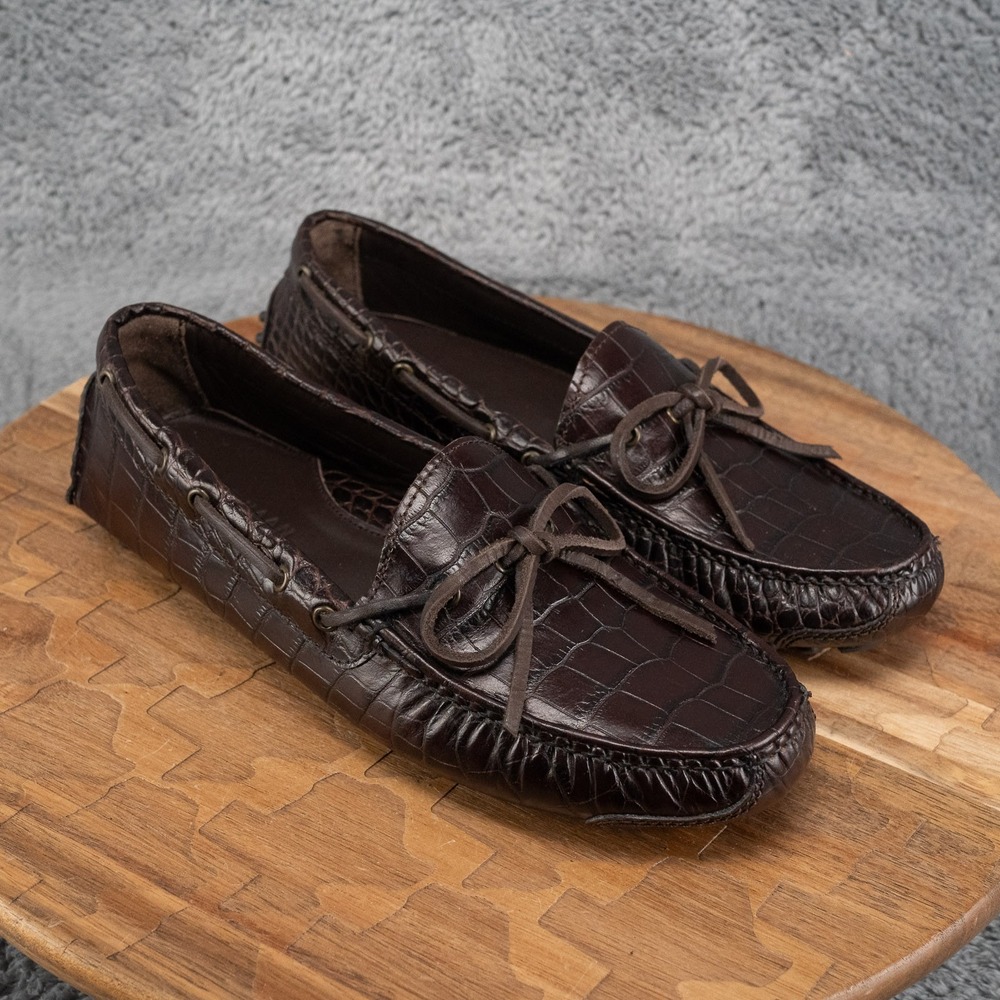 Cole Haan C28526 Mens 7 D Gunnison Crocodile Embossed Brown Leather Drivers